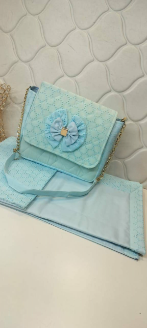 import placeholder for elegant quilted masallah and sling bag with golden chain
